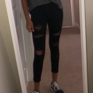 Hollister Black Ripped Jeans High Rise Cropped